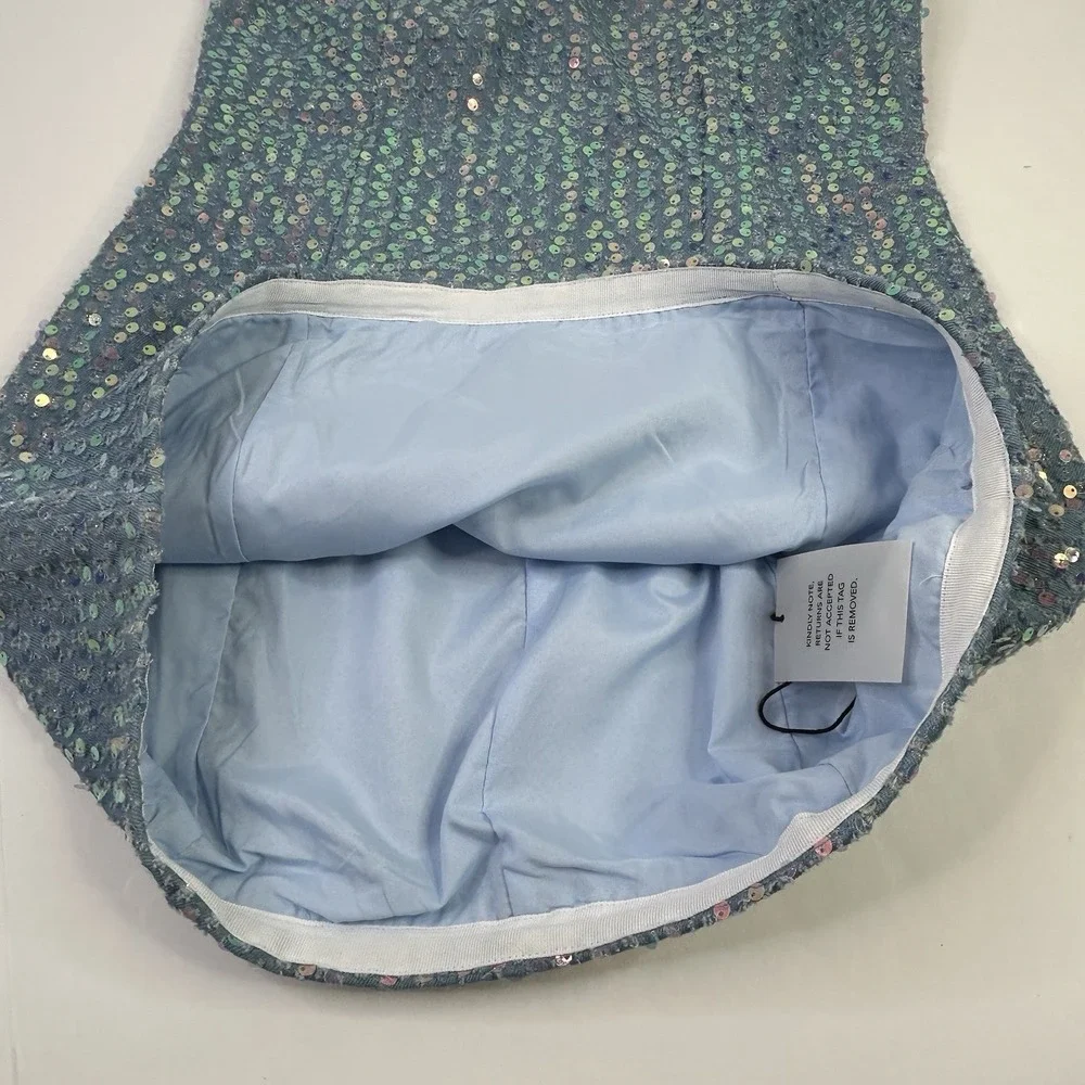 Superdown Claudia Sequin Denim Dress Mini Light Blue Strapless Womens L READ New - Picture 7 of 14